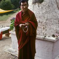 Rinpoche at the cremation stupa, 1984