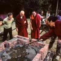 Starting cremation stupa construction, 1984