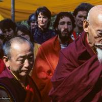 Lamas at cremation of Lama Yeshe, 1984