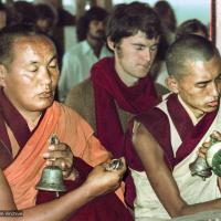 Lama and Rinpoche doing puja, 1975