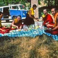Picnic with the lamas, Lake Arrowhead, 1975