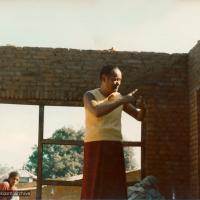 Lama supervising construction, Kopan, 1974