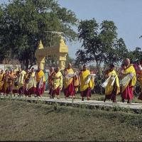 The lamas with IMI Sangha, Bodhgaya, 1982