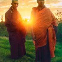 Lamas at dawn, Chenrezig Institute, 1975