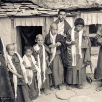 Lama Zopa posing with the first five MEC students, 1972