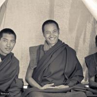 Lama Zopa, Lama Yeshe, unidentified monk, Solu Khumbu, 1972