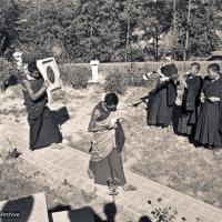 Installing portrait of HH Dalai Lama, Kopan Gompa, 1972