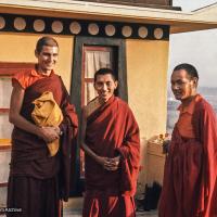 Piero, Rinpoche, and Lama on the rooftop at Kopan, 1973