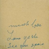 Back of photo given to Connie Miller by Lama Yeshe, 1976
