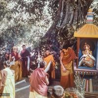 Installing the Tara statue, 1976.