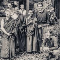 Lama Yeshe and Lama Zopa Rinpoche with students and artists, Tus