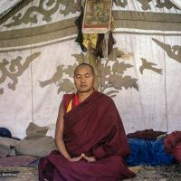 Lama in his tent, Bodhgaya, 1974