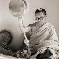Rinpoche Playing Chod Drum, 1983