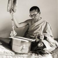 Rinpoche Playing Chod Drum, 1983