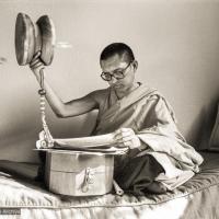 Rinpoche Playing Chod Drum, 1983