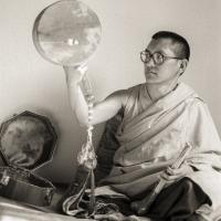 Rinpoche Playing Chod Drum, 1983