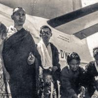 The lamas with Jhamba Dolkar (center), Tribhuvan Airport, Kathma