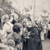 Lama, Dorian holding Ling, Alison and Kalu just behind, Chenrezi