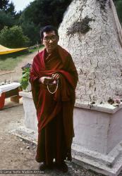 Rinpoche at the cremation stupa, 1984