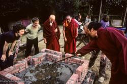 Starting cremation stupa construction, 1984