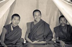 Lama Zopa, Lama Yeshe, unidentified monk, Solu Khumbu, 1972
