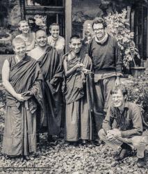 Lama Yeshe and Lama Zopa Rinpoche with students and artists, Tus