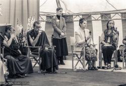 UE conference, ILTK, 1982, Luca Corona translating, Connie stand