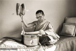 Rinpoche Playing Chod Drum, 1983